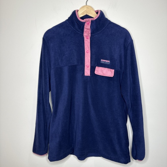 Simply Southern Fleece Pullover Women's Large Blue Quarter Snap Jacket Pocket L - Picture 1 of 8